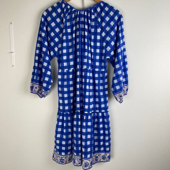 SZ Blockprints Priya Dress Size L London Blue Gingham Cotton Casual Tuckernuck - Picture 10 of 14